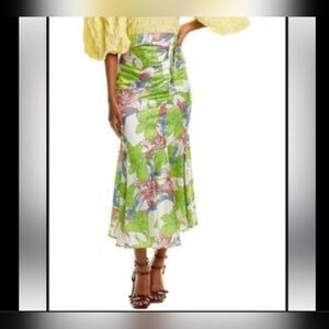 Beulah Womens Tropical Floral Ruched Asymmetrical Ruffle Midi Skirt Size Large